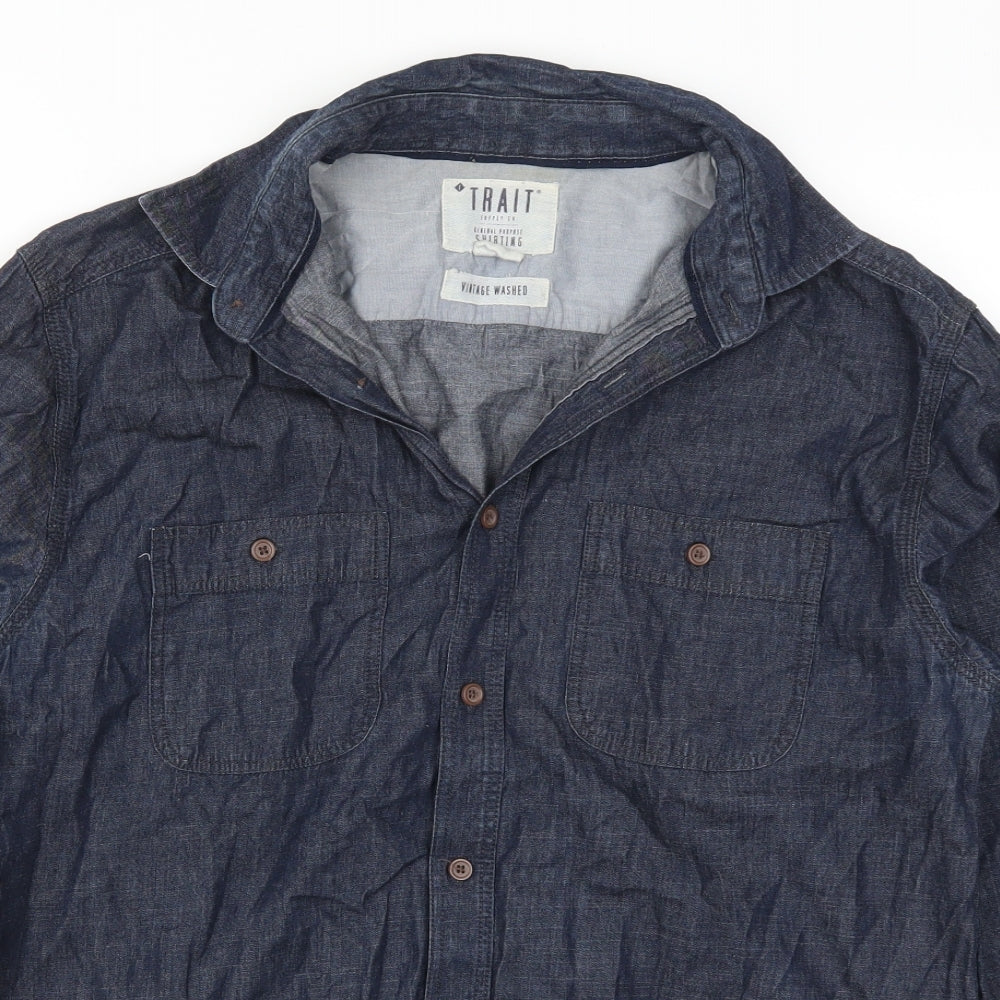 Trait Mens Blue  Denim  Button-Up Size M