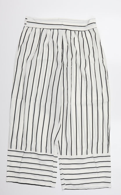 Back view of Preworn women’s white striped trousers, size UK 31, in, 23-inch leg