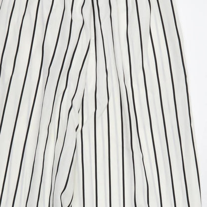 Close-up detail of Preworn women’s white striped trousers, size UK 31, in, 23-inch leg