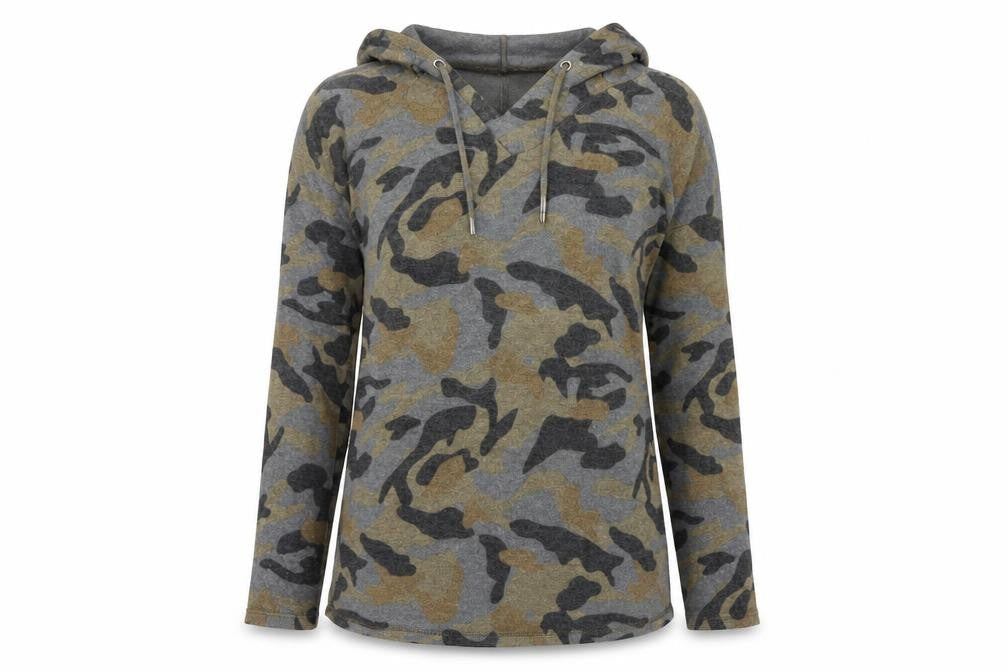 Cable & Gauge Womens Grey Camouflage  Pullover Hoodie Size S