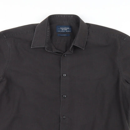 Close-up detail of F&F men’s grey button-up, size 15.5