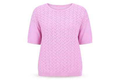 Front view of Damart women’s purple knit jumper, size UK 14