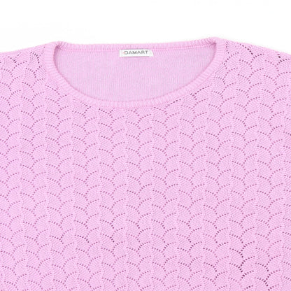 Close-up detail of Damart women’s purple knit jumper, size UK 14
