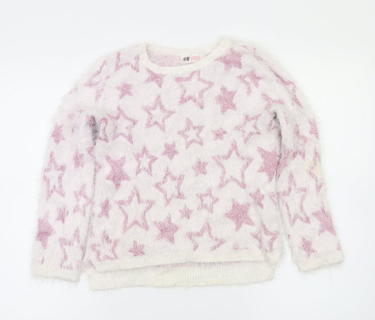 H&M Girls Pink Argyle/Diamond  Pullover Jumper Size 9-10 Years