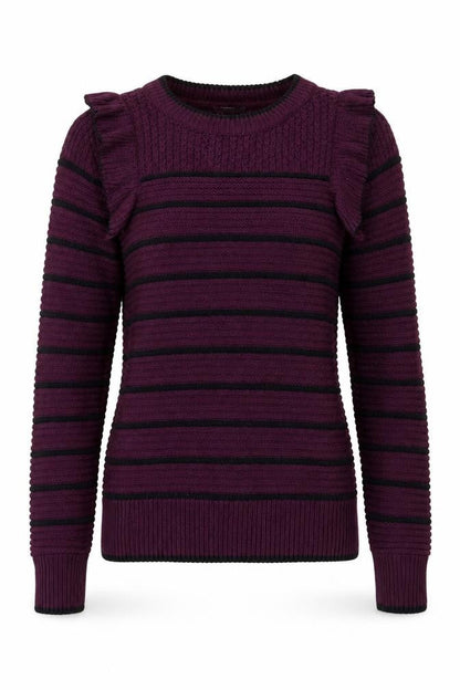 Front view of Next women’s purple striped jumper, size UK 6