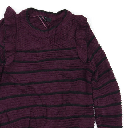 Close-up detail of Next women’s purple striped jumper, size UK 6
