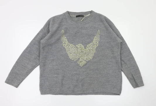 Primark Womens Grey Animal Print  Pullover Jumper Size 10