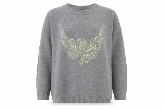 Front view of Primark women’s grey animal print jumper, size UK 10