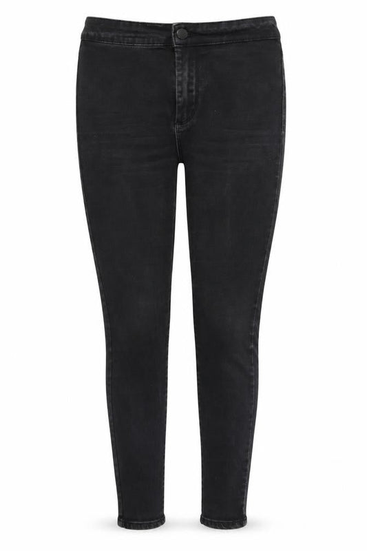 Front view of Denim & Co. women’s black skinny jeans, size UK 12, 25-inch leg