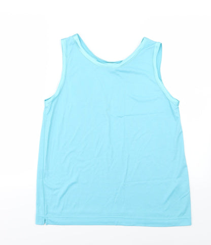 Additional front view of Papillon women’s blue jersey basic tank, size M
