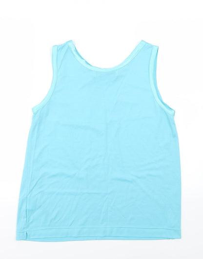 Back view of Papillon women’s blue jersey basic tank, size M
