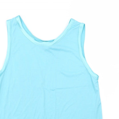 Close-up detail of Papillon women’s blue jersey basic tank, size M