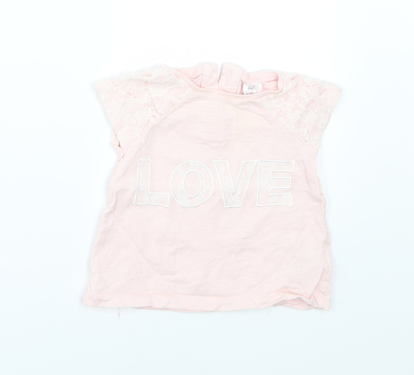 F&F Girls Pink  Jersey Basic T-Shirt Size 3-6 Months  - Love