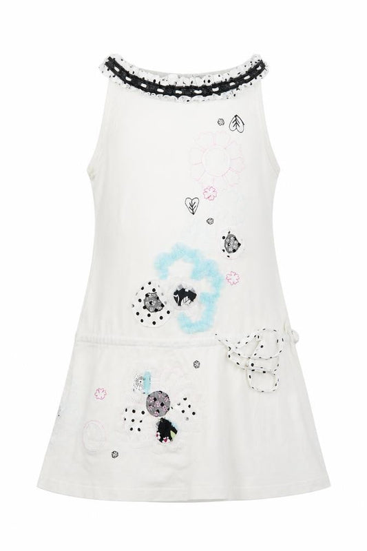 Beetlejuice Girls White Floral Jersey Skater Dress  Size 10 Years