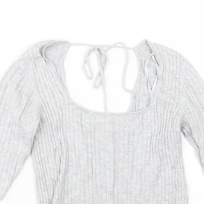 Close-up detail of Next women’s grey knit jumper, size UK 8
