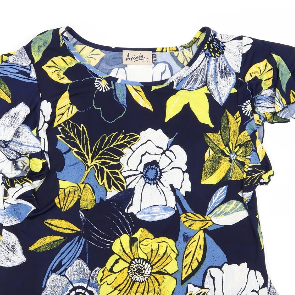 Arista Womens Blue Floral  Basic T-Shirt Size 10