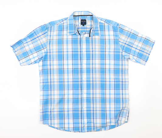 EWM Mens Blue Striped Woven  Button-Up Size L