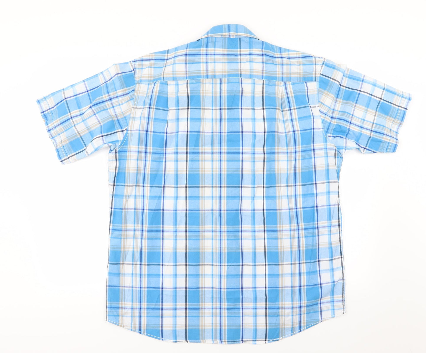 EWM Mens Blue Striped Woven  Button-Up Size L