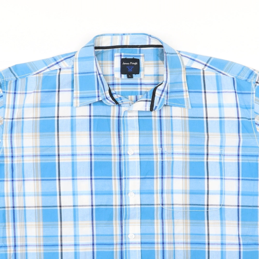 EWM Mens Blue Striped Woven  Button-Up Size L