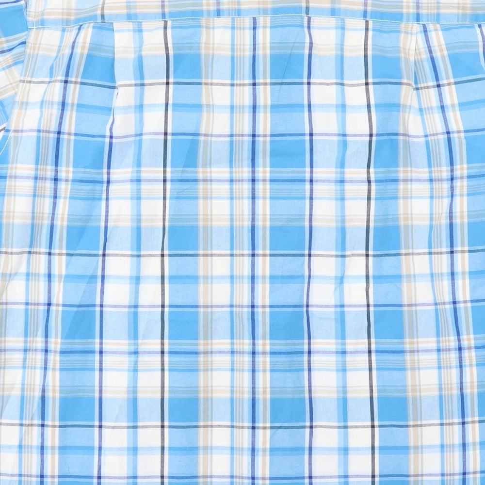 EWM Mens Blue Striped Woven  Button-Up Size L