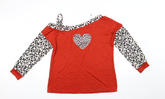 Preworn Womens Red   Pullover Jumper Size L  - heart animal print