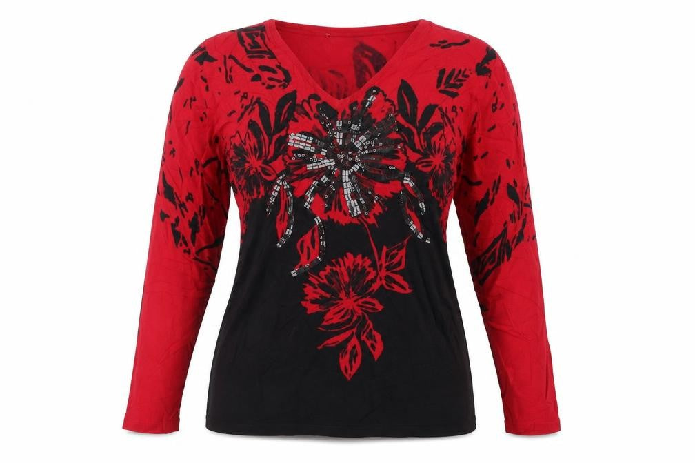 EWM Womens Red Floral  Pullover Jumper Size M