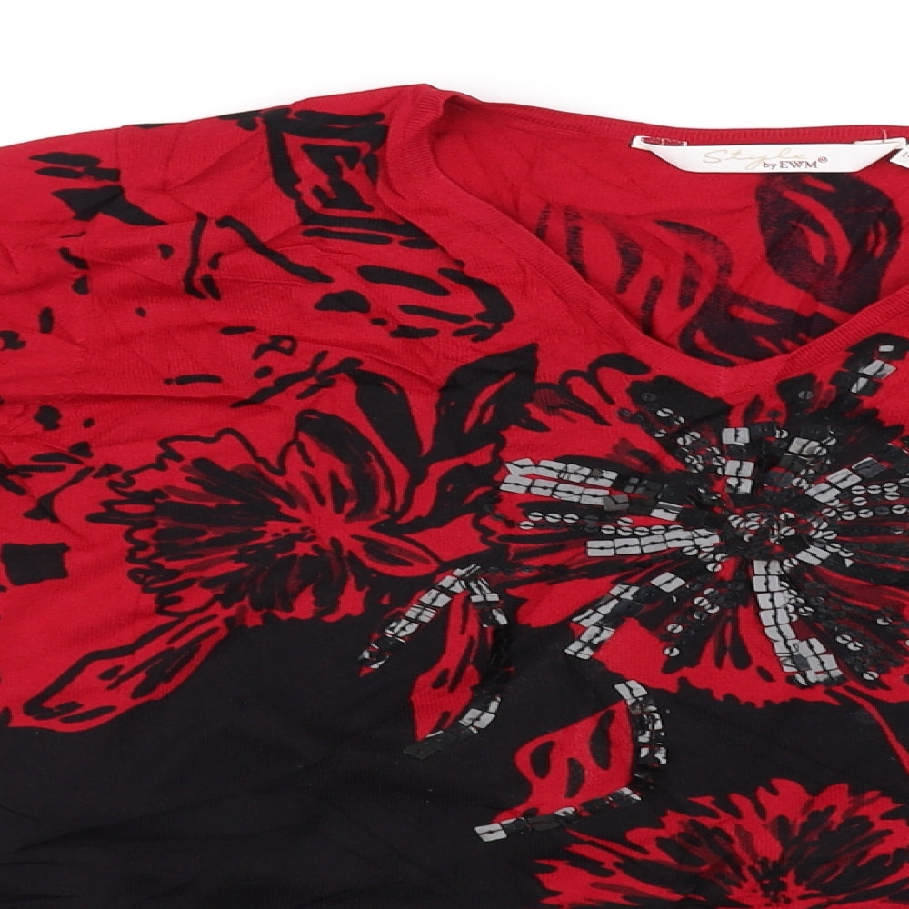 EWM Womens Red Floral  Pullover Jumper Size M