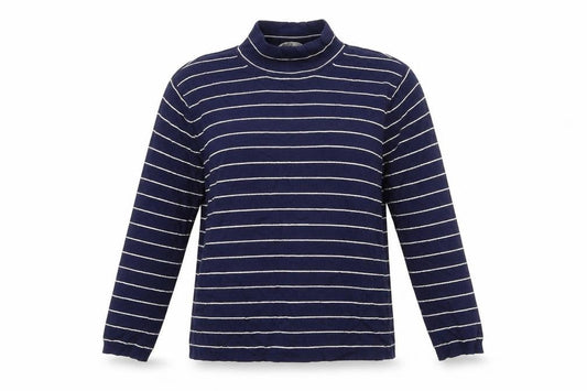 Front view of ASOS women’s blue striped jumper, size UK 8