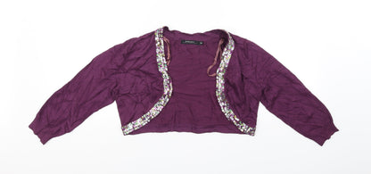 Additional front view of Zingara women’s purple cardigan jumper, size UK 14, - sequin