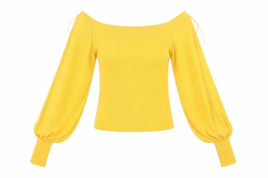 Front view of Topshop women’s orange corduroy jumper, size UK 8