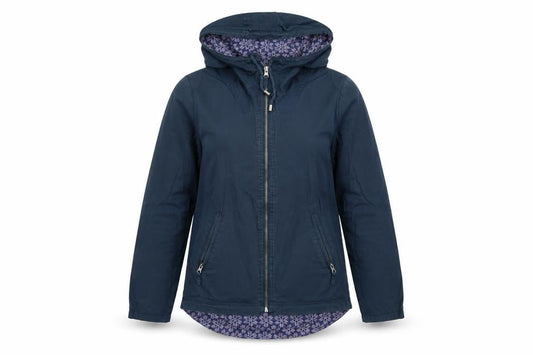 Front view of Preworn women’s blue windbreaker coat, size S