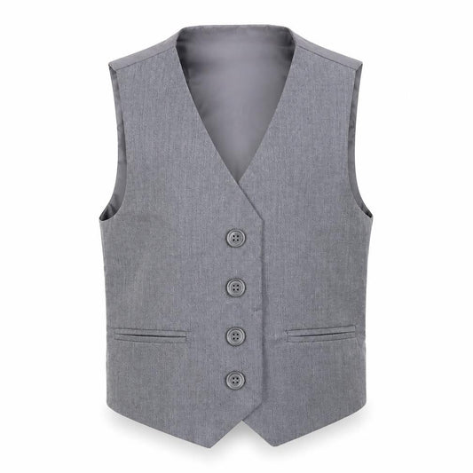 Front view of Romaario boys’ grey overcoat waistcoat, size 3, years