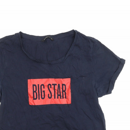 Close-up detail of BIG STAR women’s blue basic t-shirt, size L
