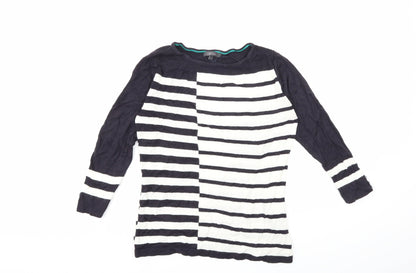 Additional front view of Per Una women’s white striped knit jumper, size UK 8
