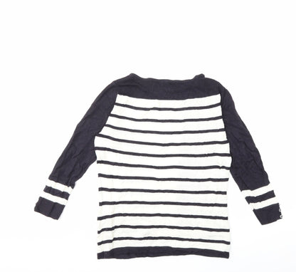 Back view of Per Una women’s white striped knit jumper, size UK 8