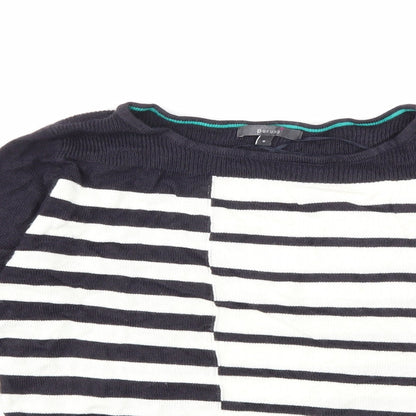 Close-up detail of Per Una women’s white striped knit jumper, size UK 8