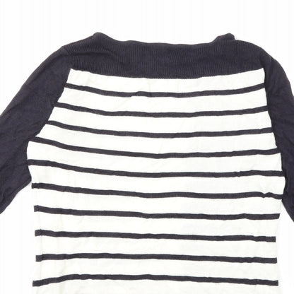 Brand and care label for Per Una women’s white striped knit jumper, size UK 8