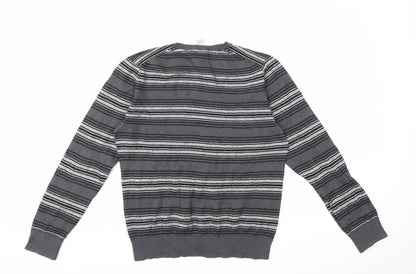 Back view of Gap men’s grey striped knit jumper, size M