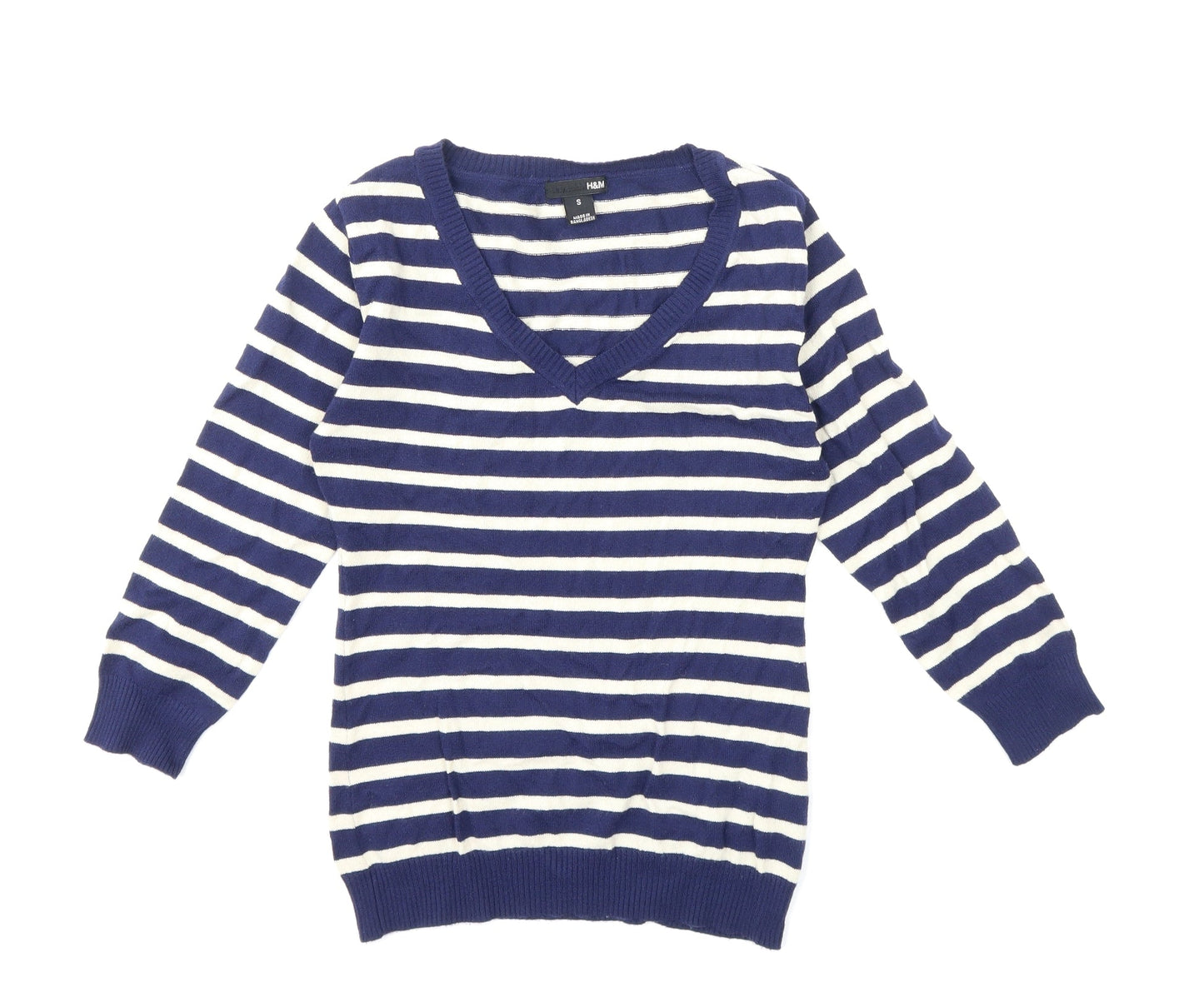 H&M Womens Blue Striped Knit Pullover Jumper Size S