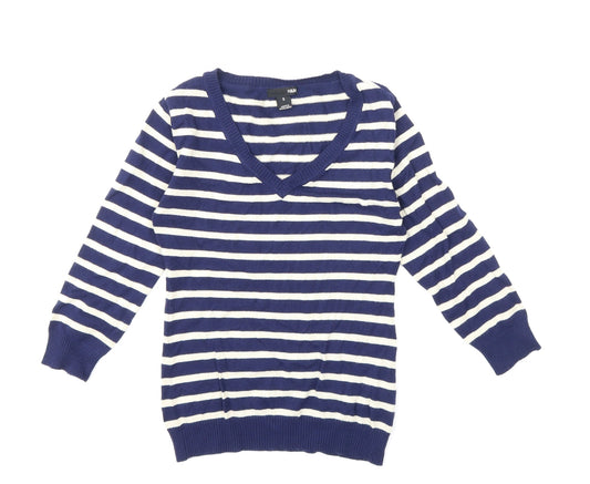 H&M Womens Blue Striped Knit Pullover Jumper Size S