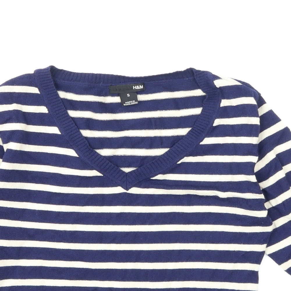 H&M Womens Blue Striped Knit Pullover Jumper Size S