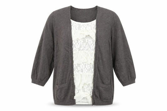 Front view of Next women’s brown knit cardigan jumper, size UK 18