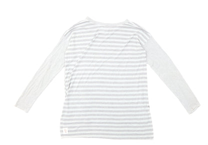 Back view of post card women’s blue striped knit jumper, size L