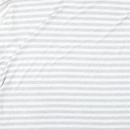 Brand and care label for post card women’s blue striped knit jumper, size L