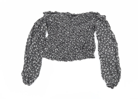 New Look Womens Black Floral  Basic Blouse Size 8