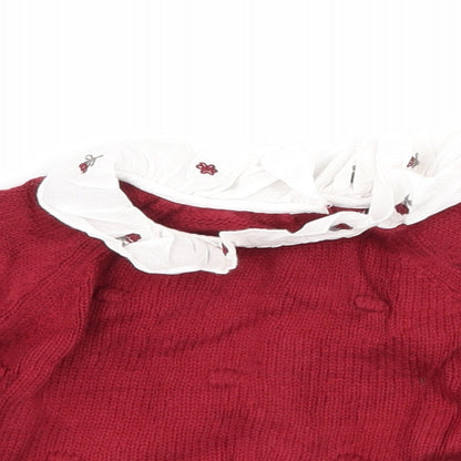 Close-up detail of Nutmeg girls’ red knit jumper, size 0-3, months