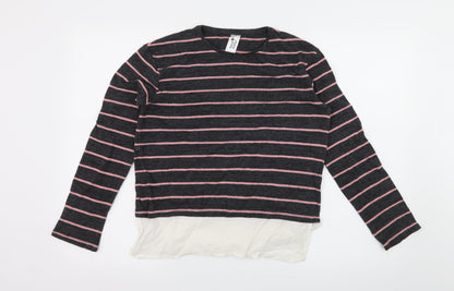 Additional front view of Here + There girls’ green striped knit jumper, size 13-14, years