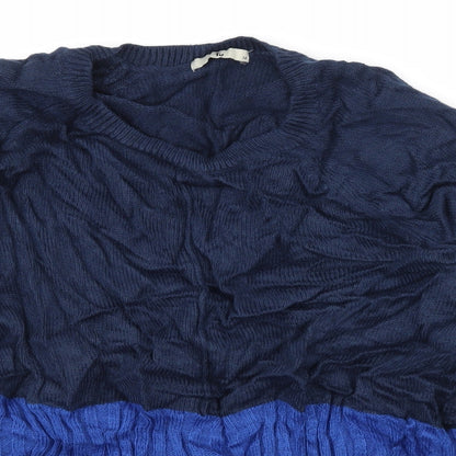 Close-up detail of Tu women’s blue knit jumper, size UK 14