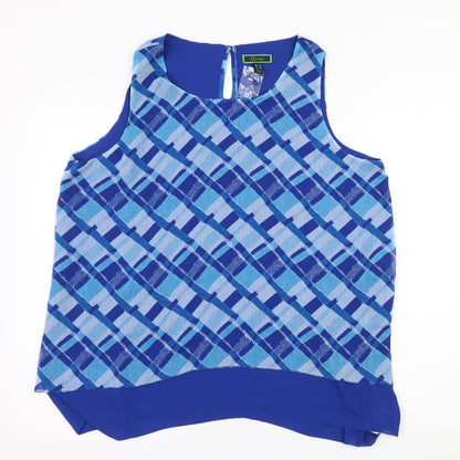 Additional front view of Wonder women’s blue check basic blouse, size UK 16