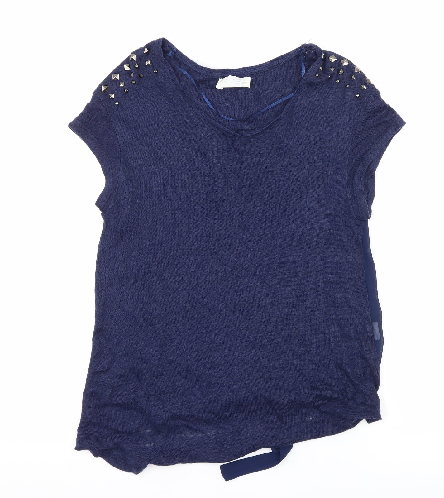 Zara Womens Blue  Knit Basic T-Shirt Size S  - Sheer back